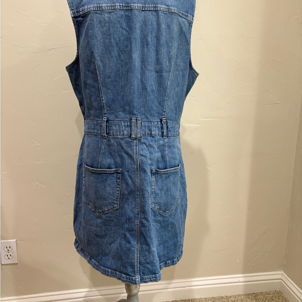 PAIGE Blue Denim Kelsee Tie Belt Sleeveless Mini Shirtdress Size 14 - Picture 4 of 8
